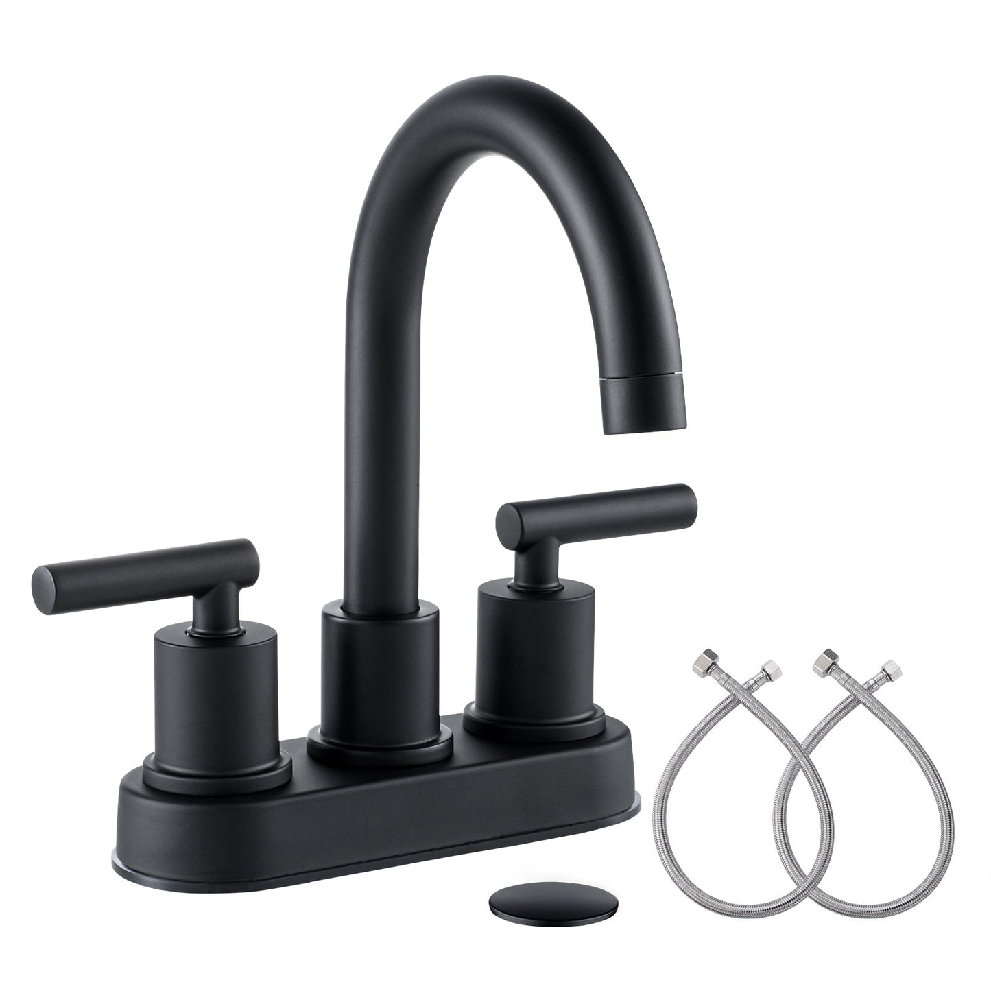 VXV Bathroom Sink Faucet 4 Inch 2 Handle Centerset Lavatory Vanity Faucet Modern 360 Rotating Black Bathtub Water Tub Faucet with Pop-up Drain Stopper Assembly and Supply Lines Fit 2 or 3 Hole