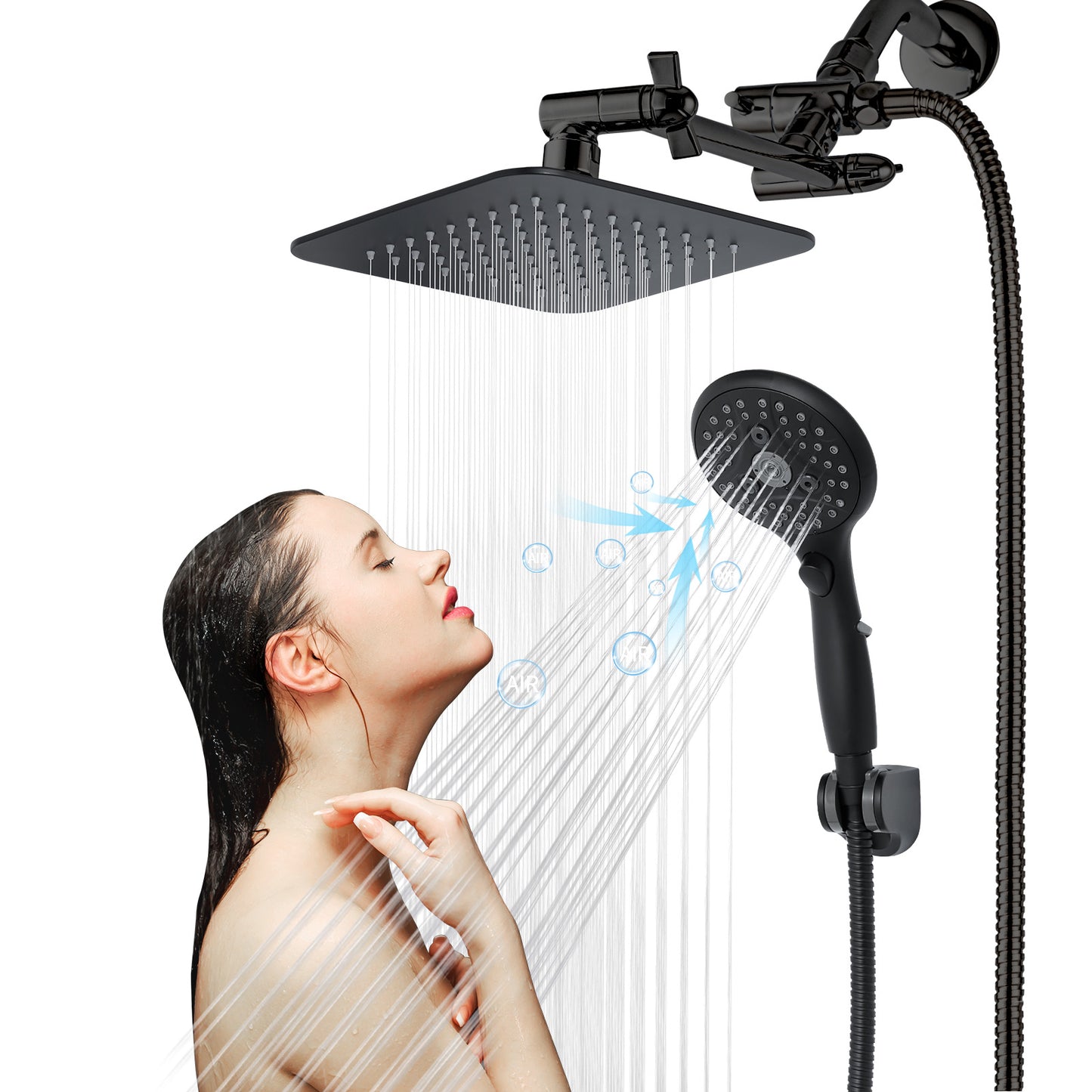 VXV 7-setting shower Head, 8” Rain Shower Head with Handheld Spray Combo, 11" Extension Arm Height Adjustable, High Pressure Shower Heads