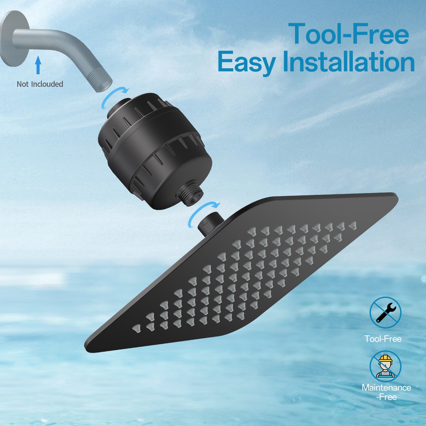 VXV 8" Filtered Rainfall Shower Head, 20 Stages Shower Filter, High Pressure Filtered Shower Head for Hard Water, Powerful Shower Head with Filters, Chrome