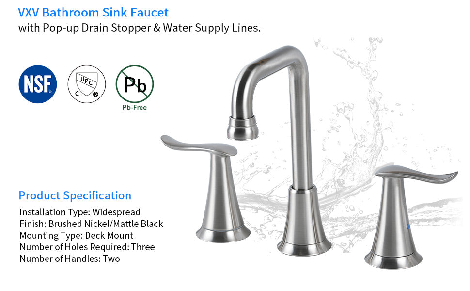 VXV Widespread Bathroom Faucet 360° Swivel Spout 8 inch 3 Hole LED Sink Faucet with Drain Assembly Black Bathroom Faucets Matte Black