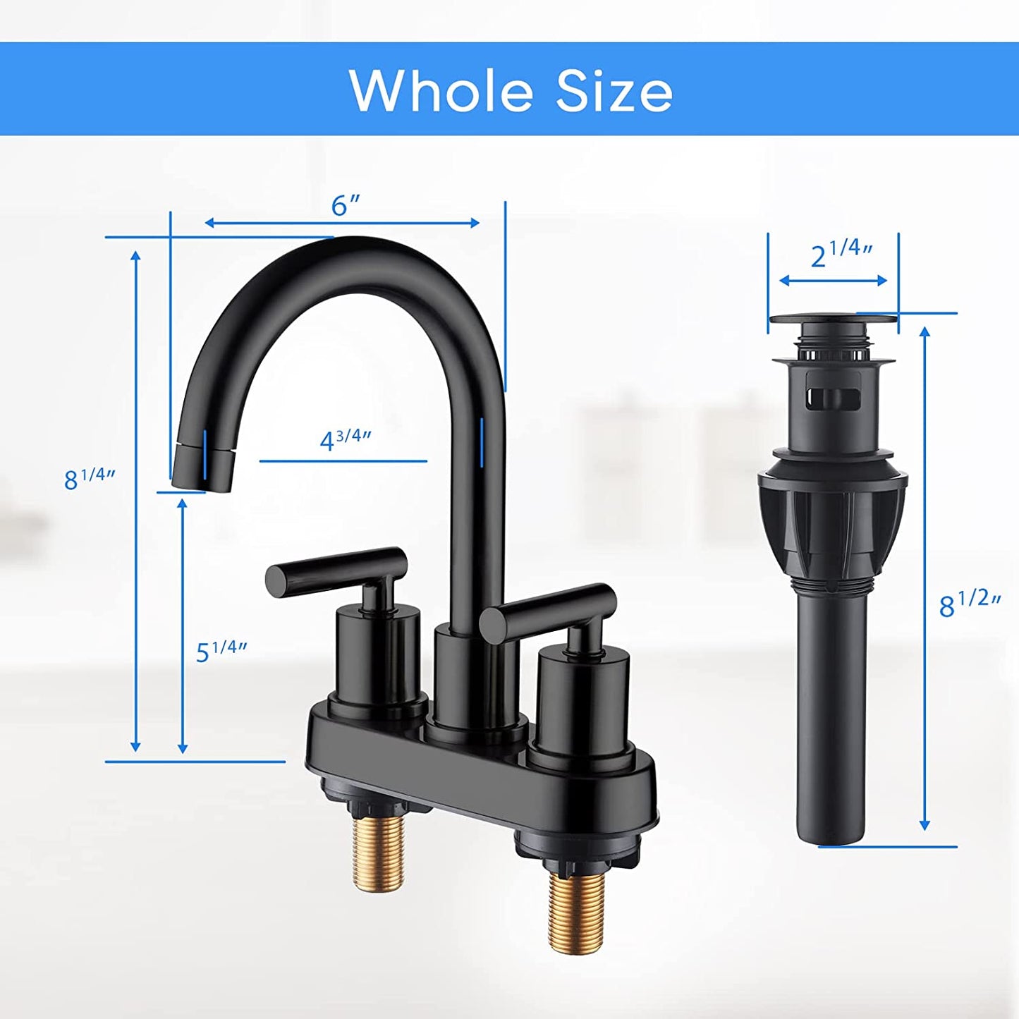 VXV Bathroom Sink Faucet 4 Inch 2 Handle Centerset Lavatory Vanity Faucet Modern 360 Rotating Black Bathtub Water Tub Faucet with Pop-up Drain Stopper Assembly and Supply Lines Fit 2 or 3 Hole
