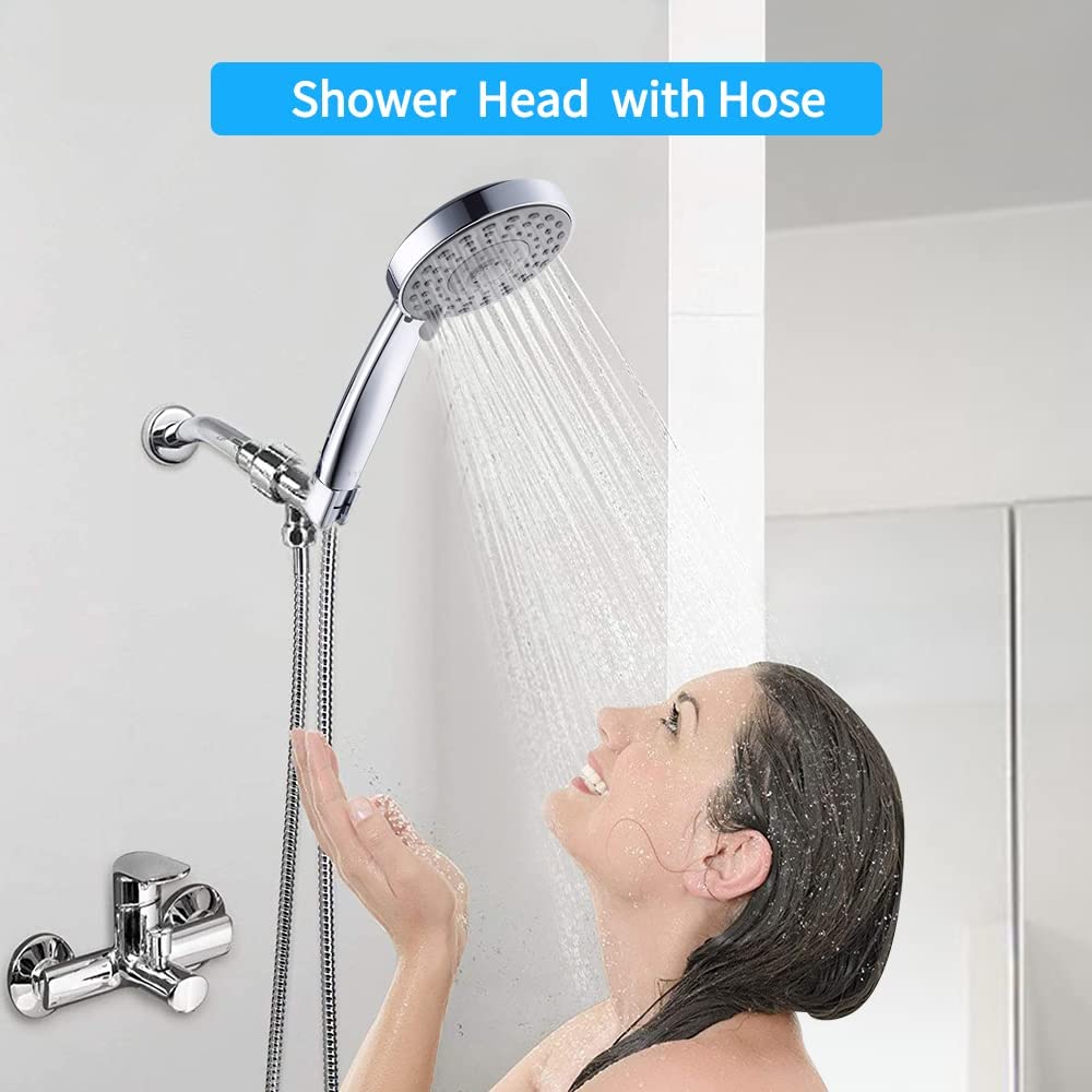 VXV Shower Head with Handheld High Pressure, Hand Held Showerhead, with 6ft Hose, Removable Detachable Shower Heads 5 Sprays Setting, Bracket, Teflon Tape, Rubber Washers