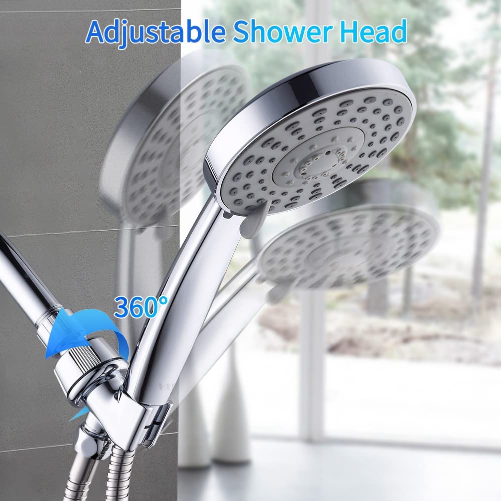 VXV Shower Head with Handheld High Pressure, Hand Held Showerhead, with 6ft Hose, Removable Detachable Shower Heads 5 Sprays Setting, Bracket, Teflon Tape, Rubber Washers