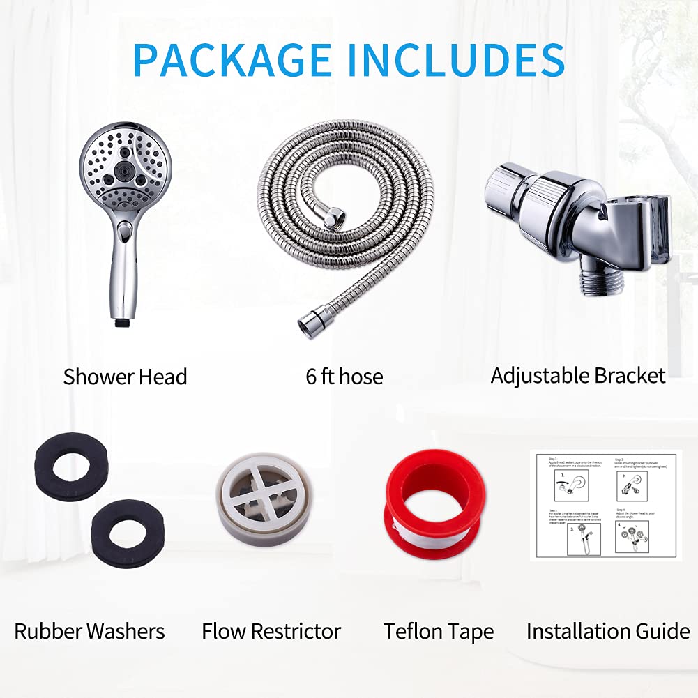VXV Bathroom Handheld Shower Head with on off Switch, 6 Spray Setting Removable Hand Held Showerheads