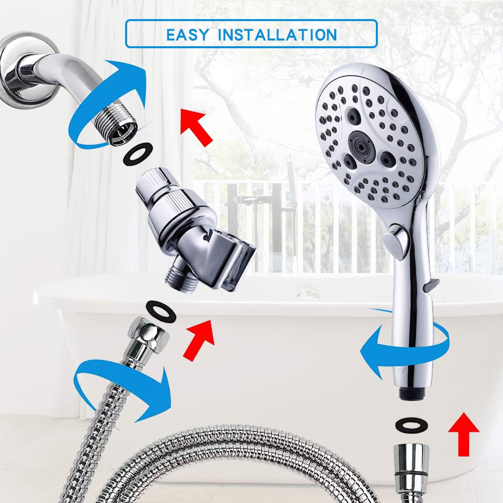 VXV Bathroom Handheld Shower Head with on off Switch, 6 Spray Setting Removable Hand Held Showerheads