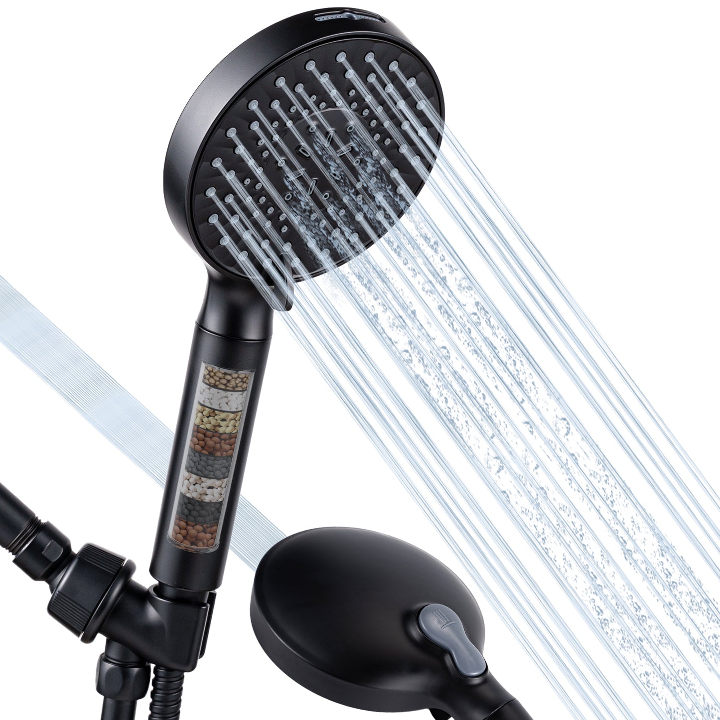 VXV Filtered Shower Head, 9 Modes High Pressure Shower Head with Handheld, with 71" Shower Hose & Adjustable Bracket Filter Shower Head, Remove Chlorine & Hard Water, Matte Black