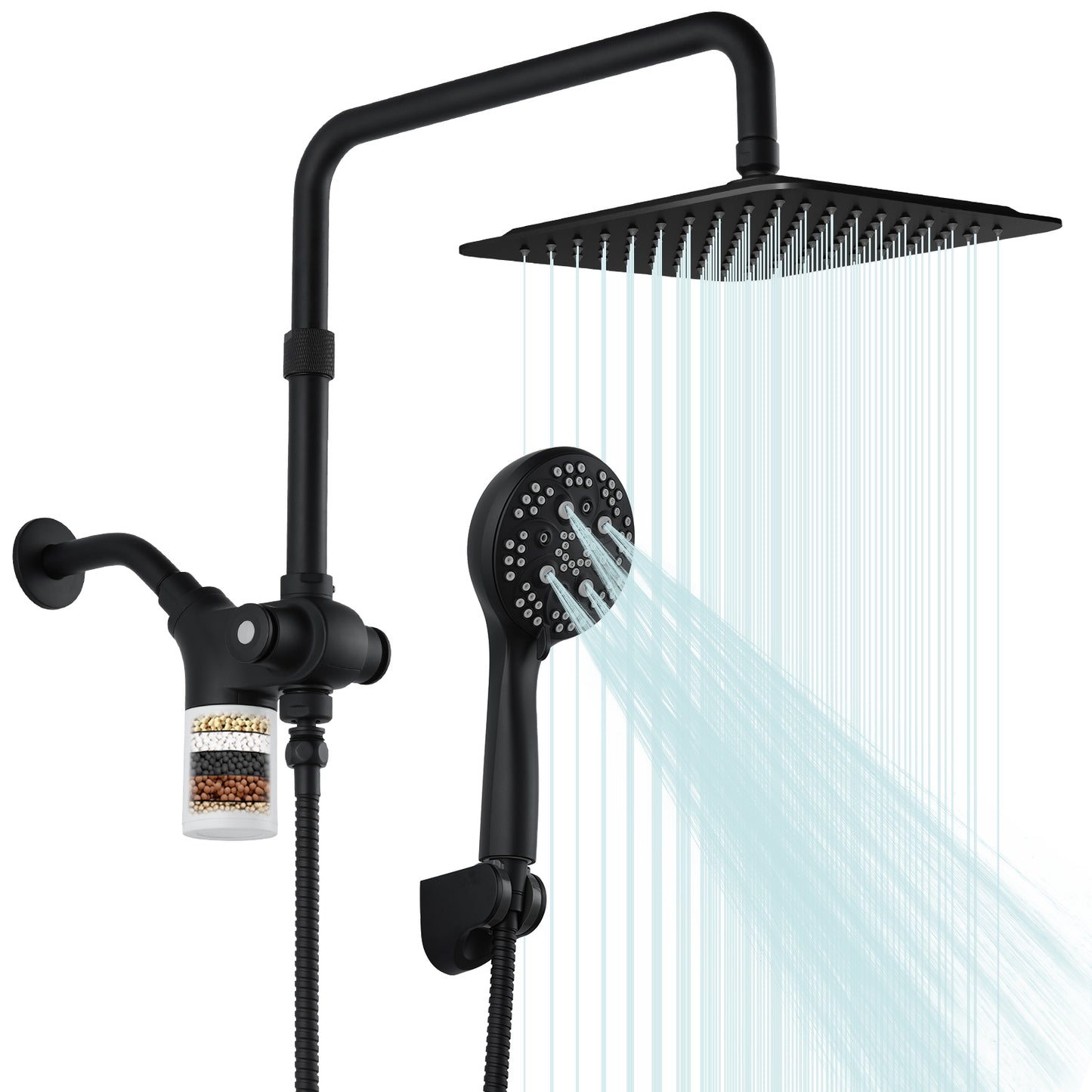 VXV 10 inch Filtered Shower Head,7 Settings High Pressure Dual Shower Heads with Handheld Spray Combo,3-Way Rain Shower Head with Filters,71''Shower Hose,Height Adjustable(Chrome)