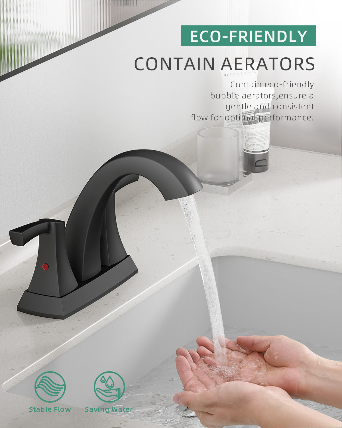 VXV Bathroom Faucet Matte Black, 2 Handles Low Arc Bathroom Sink Faucets, 4 Inch Centerset Bath Lavatory Faucets with Pop-up Drain & Faucet Supply Lines (MB)