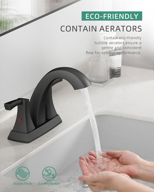 VXV Bathroom Faucet Matte Black, 2 Handles Low Arc Bathroom Sink Faucets, 4 Inch Centerset Bath Lavatory Faucets with Pop-up Drain & Faucet Supply Lines (MB)