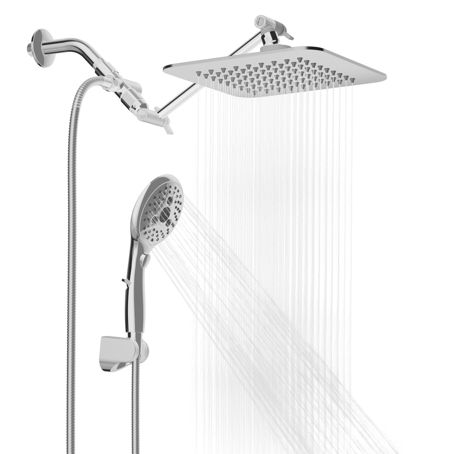 VXV 10" Rain Shower Head with Handheld Spray Combo, 6+1 Setting shower Head, 11" Extension Arm Height Adjustable, High Pressure Shower Heads, Chrome