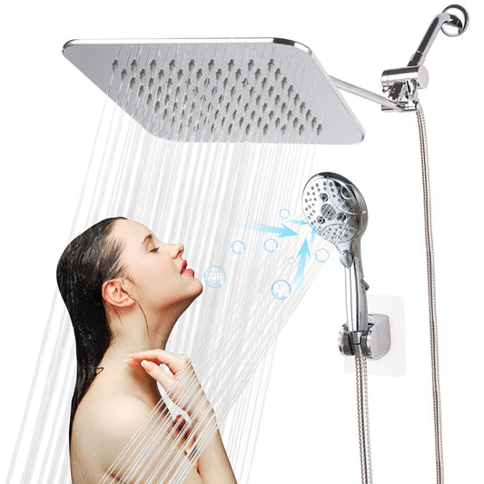 VXV 7-setting shower Head, 8” Rain Shower Head with Handheld Spray Combo, 11" Extension Arm Height Adjustable, High Pressure Shower Heads