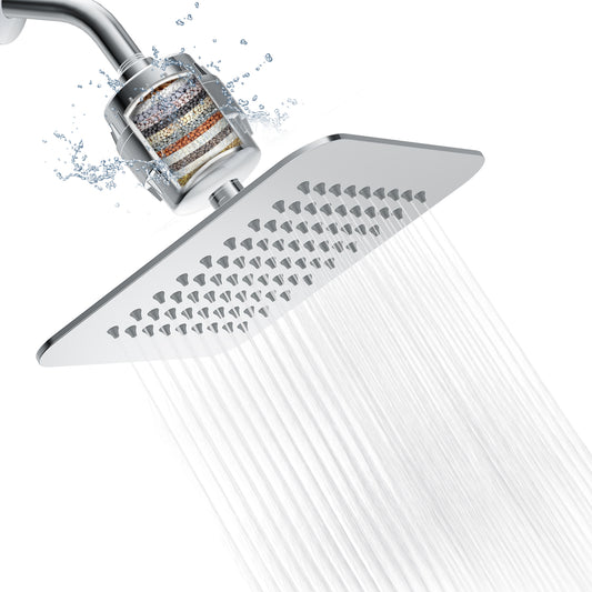 VXV 8" Filtered Rainfall Shower Head, 20 Stages Shower Filter, High Pressure Filtered Shower Head for Hard Water, Powerful Shower Head with Filters, Chrome