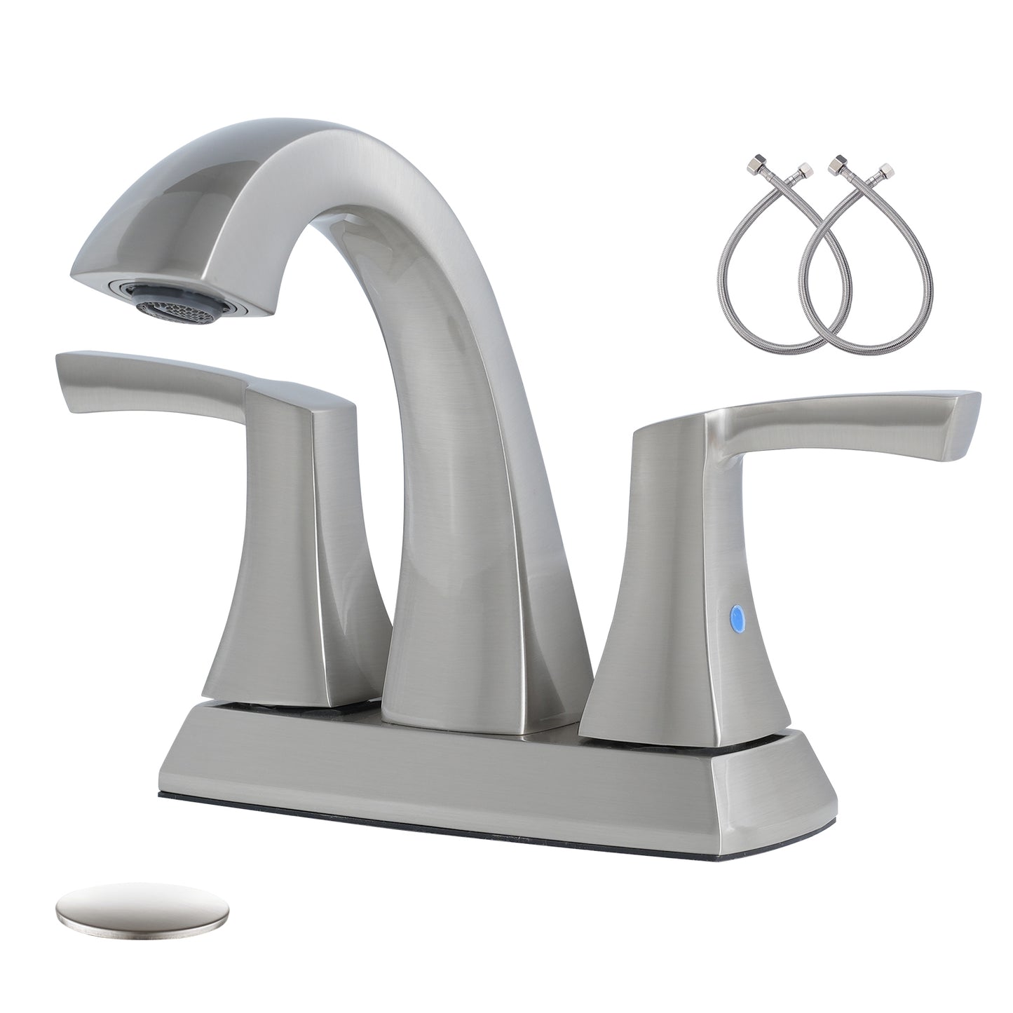 VXV Bathroom Faucet Matte Black, 2 Handles Low Arc Bathroom Sink Faucets, 4 Inch Centerset Bath Lavatory Faucets with Pop-up Drain & Faucet Supply Lines (MB)