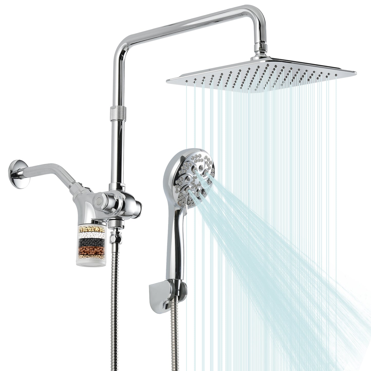 VXV 10 inch Filtered Shower Head,7 Settings High Pressure Dual Shower Heads with Handheld Spray Combo,3-Way Rain Shower Head with Filters,71''Shower Hose,Height Adjustable(Chrome)