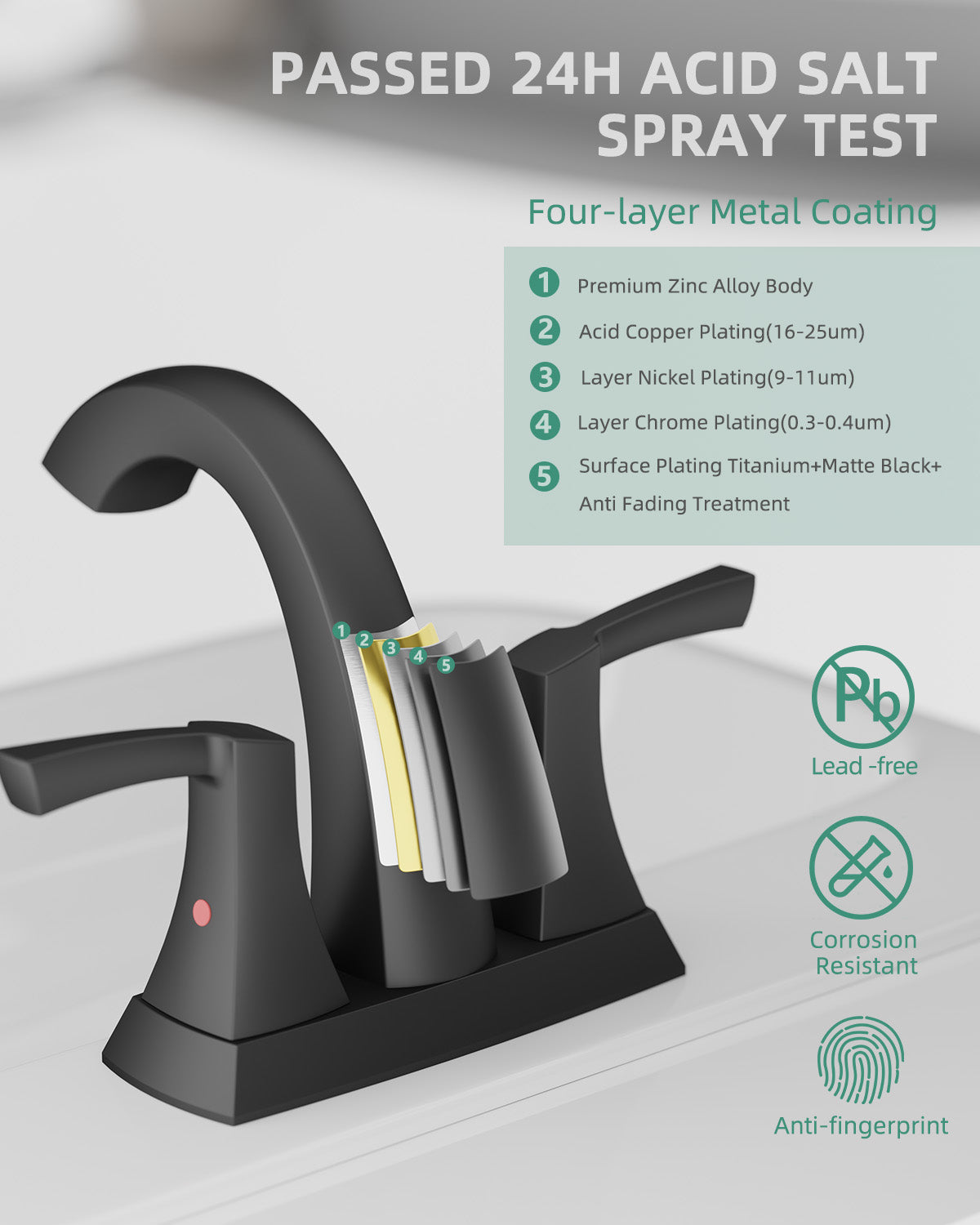 VXV Bathroom Faucet Matte Black, 2 Handles Low Arc Bathroom Sink Faucets, 4 Inch Centerset Bath Lavatory Faucets with Pop-up Drain & Faucet Supply Lines (MB)