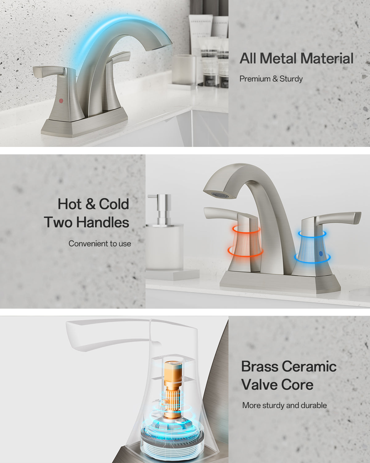 VXV Bathroom Faucet Matte Black, 2 Handles Low Arc Bathroom Sink Faucets, 4 Inch Centerset Bath Lavatory Faucets with Pop-up Drain & Faucet Supply Lines (MB)