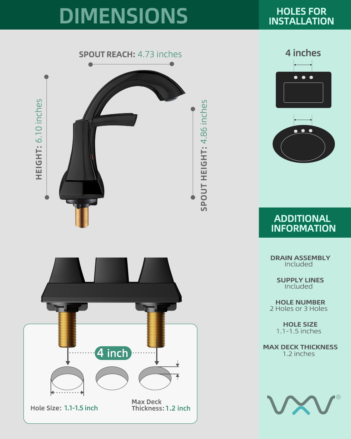 VXV Bathroom Faucet Matte Black, 2 Handles Low Arc Bathroom Sink Faucets, 4 Inch Centerset Bath Lavatory Faucets with Pop-up Drain & Faucet Supply Lines (MB)