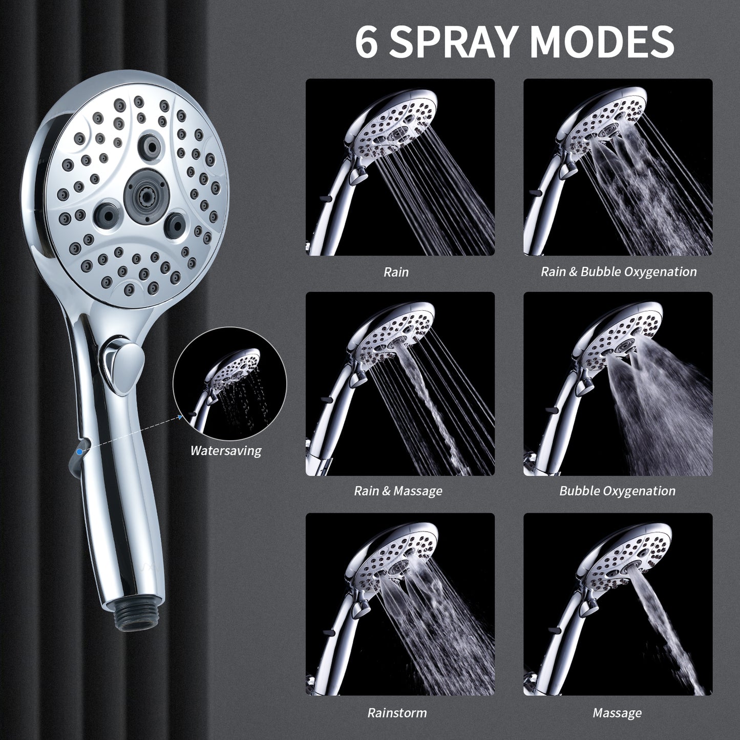 VXV Shower Head 8" Rain Shower Head with Handheld Spray Combo 6 Settings, High Pressure Shower Heads, 71" Shower Hose