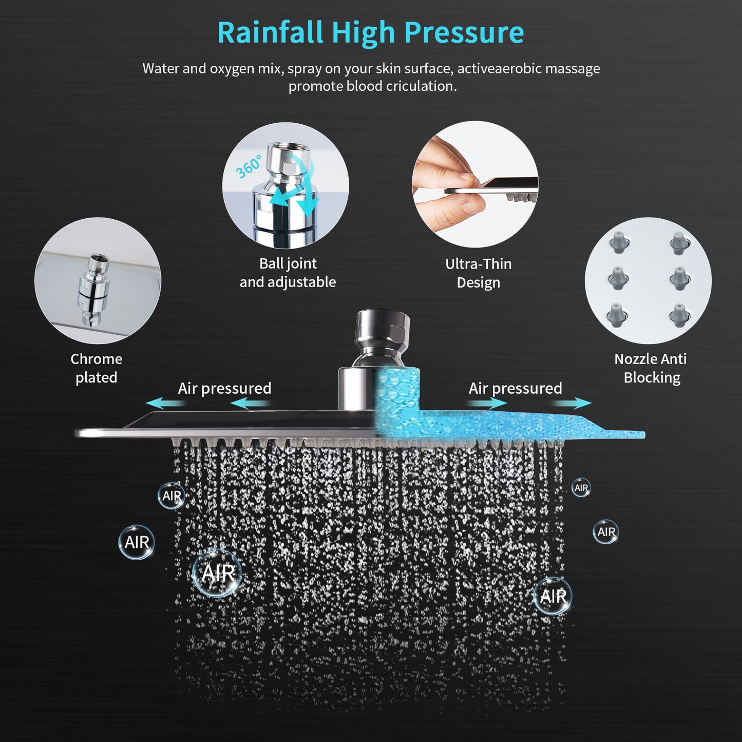 VXV 10" Rain Shower Head with Handheld Spray Combo, 6+1 Setting shower Head, 11" Extension Arm Height Adjustable, High Pressure Shower Heads, Chrome