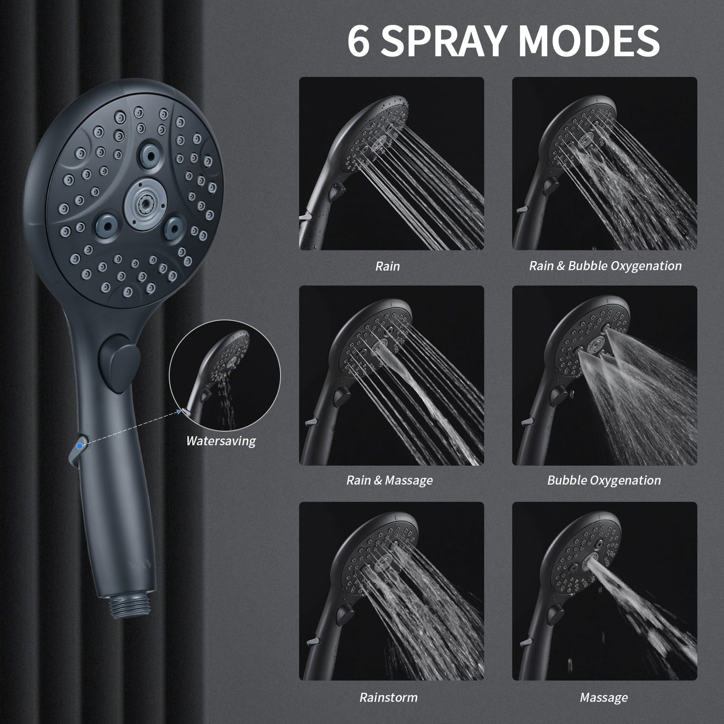 VXV Shower Head 8" Rain Shower Head with Handheld Spray Combo 6 Settings, High Pressure Shower Heads, 71" Shower Hose