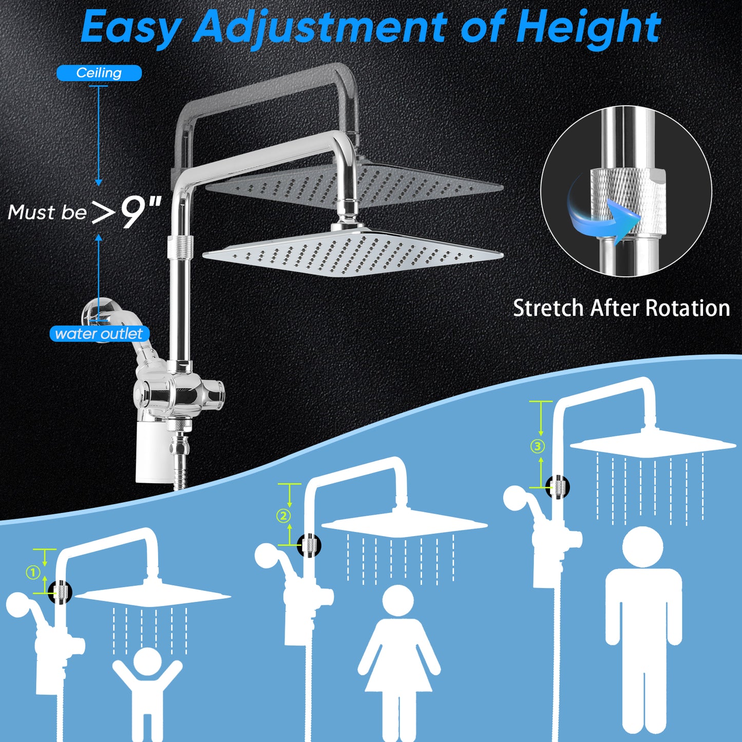 VXV 10 inch Filtered Shower Head,7 Settings High Pressure Dual Shower Heads with Handheld Spray Combo,3-Way Rain Shower Head with Filters,71''Shower Hose,Height Adjustable(Chrome)