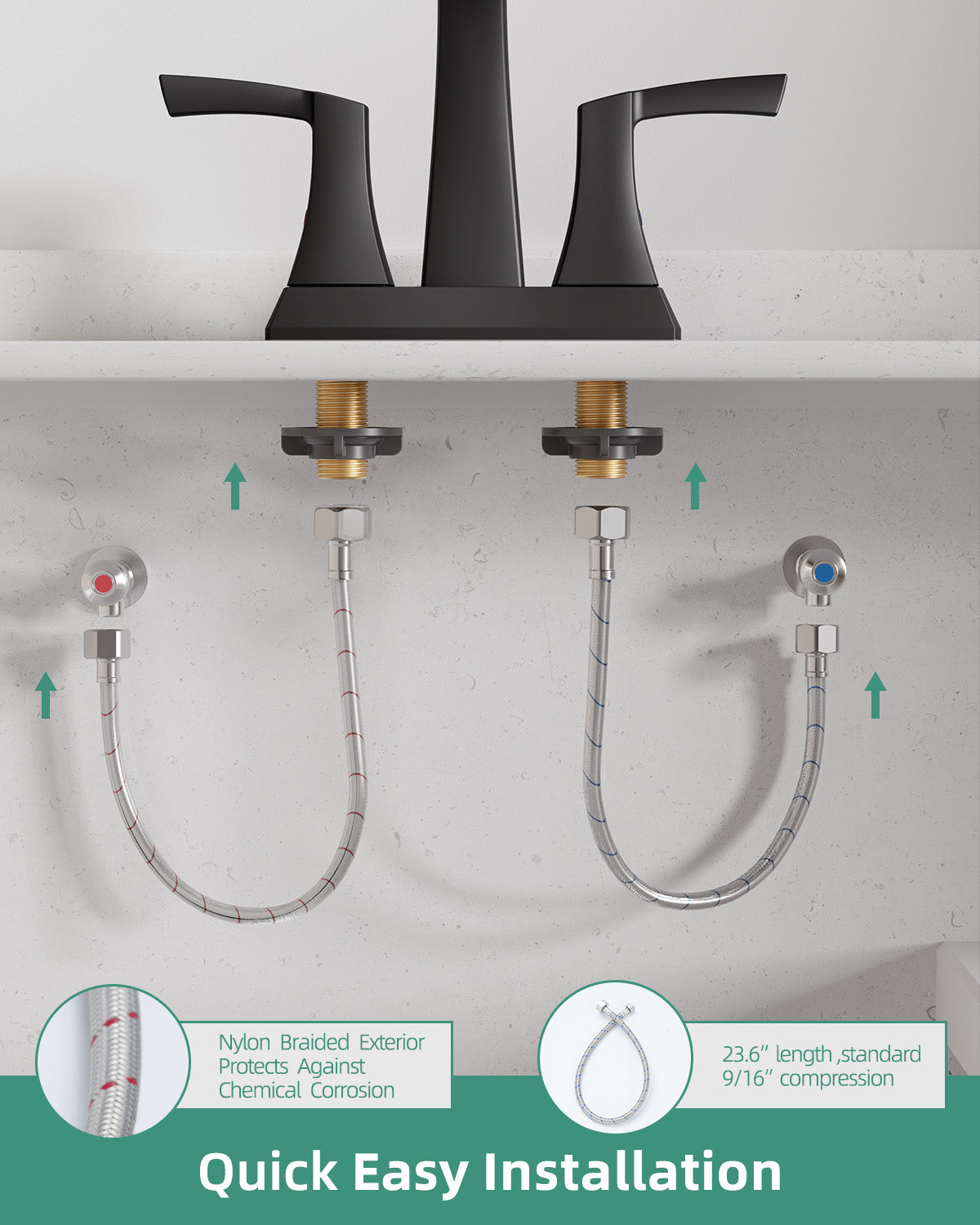 VXV Bathroom Faucet Matte Black, 2 Handles Low Arc Bathroom Sink Faucets, 4 Inch Centerset Bath Lavatory Faucets with Pop-up Drain & Faucet Supply Lines (MB)