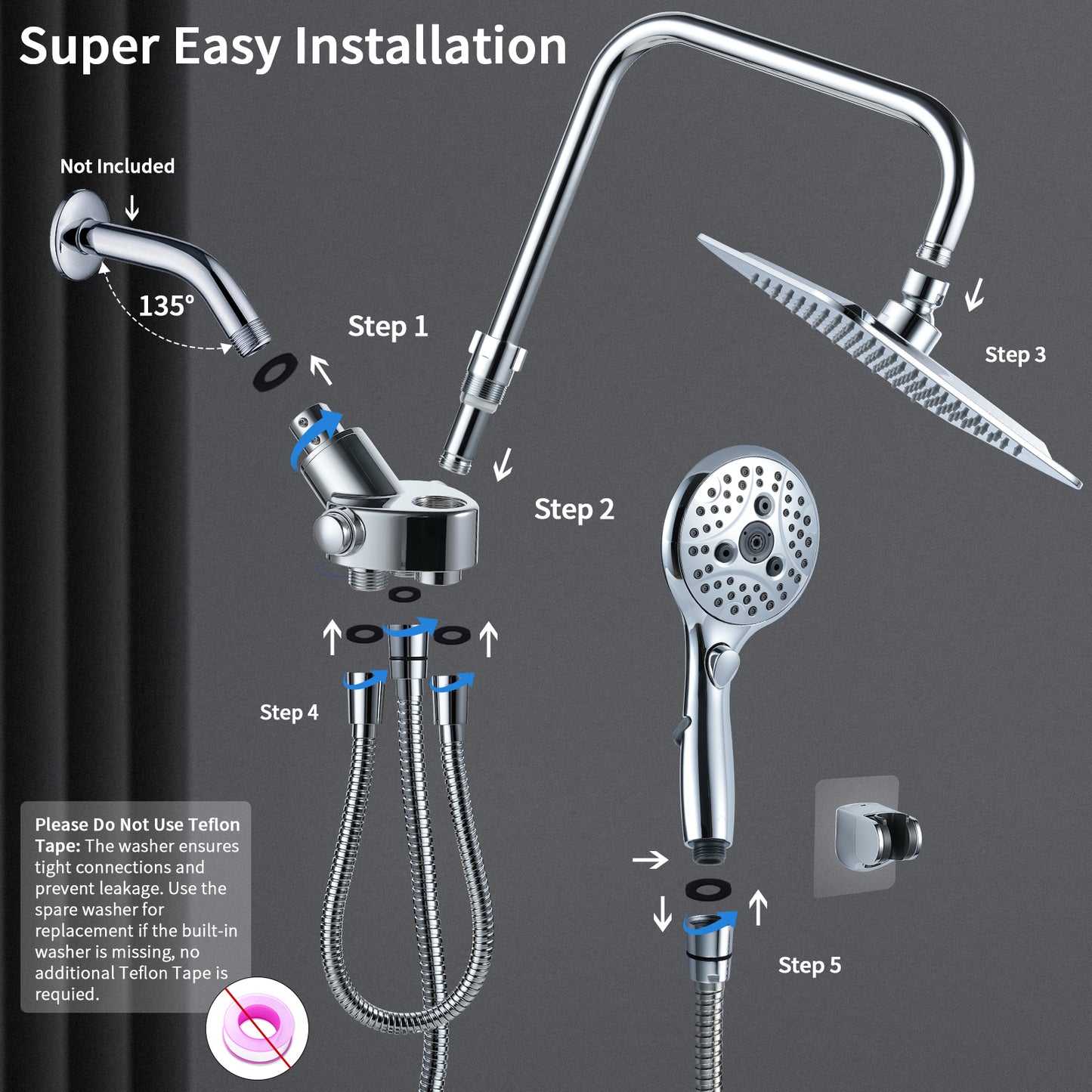 VXV Shower Head 8" Rain Shower Head with Handheld Spray Combo 6 Settings, High Pressure Shower Heads, 71" Shower Hose