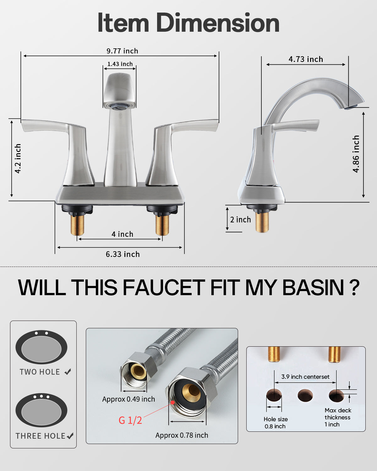 VXV Bathroom Faucet Matte Black, 2 Handles Low Arc Bathroom Sink Faucets, 4 Inch Centerset Bath Lavatory Faucets with Pop-up Drain & Faucet Supply Lines (MB)