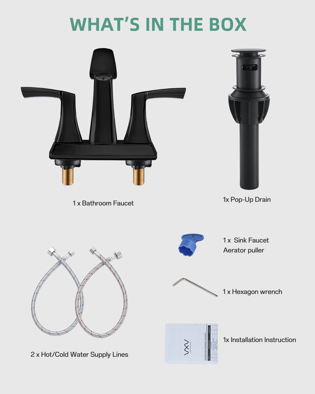VXV Bathroom Faucet Matte Black, 2 Handles Low Arc Bathroom Sink Faucets, 4 Inch Centerset Bath Lavatory Faucets with Pop-up Drain & Faucet Supply Lines (MB)