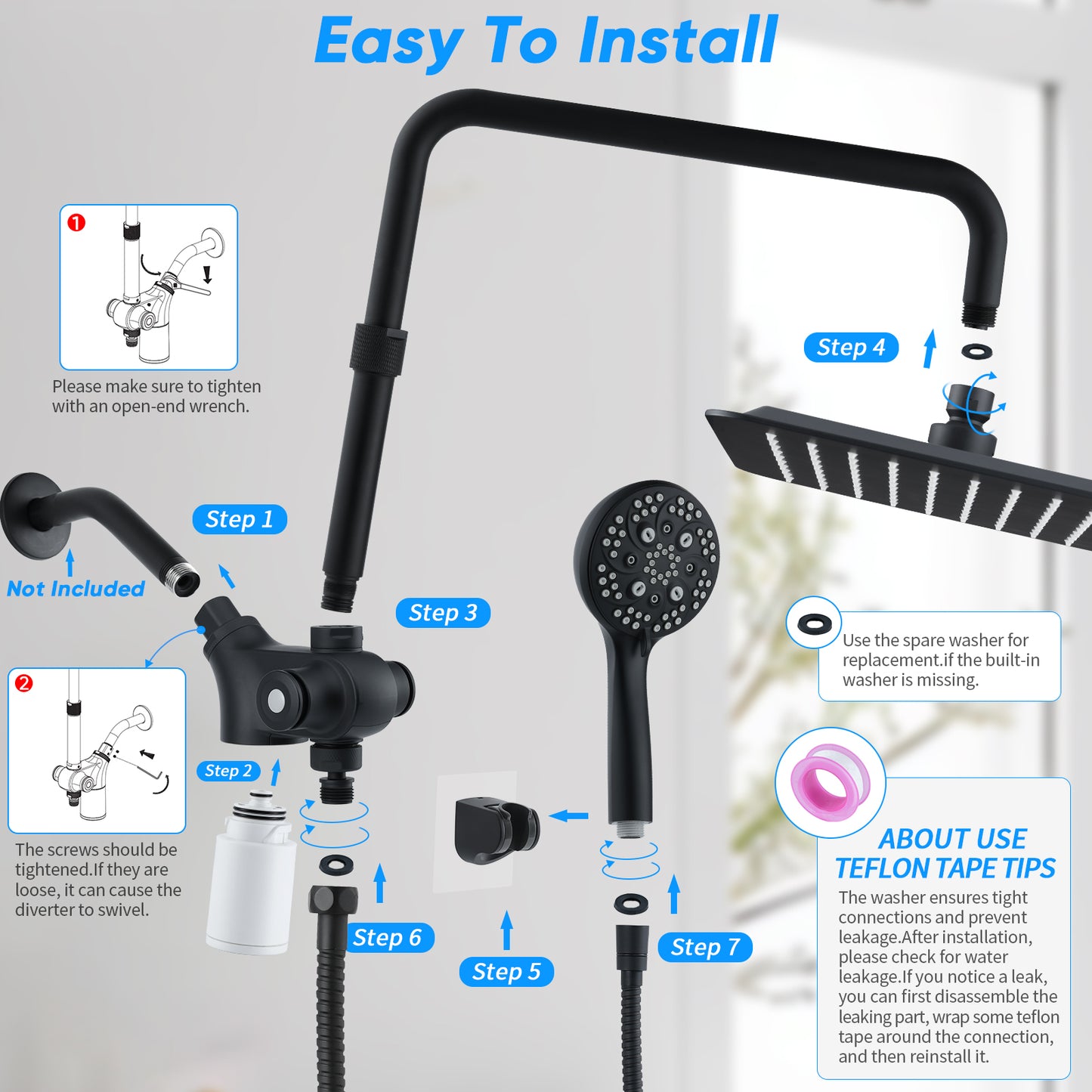 VXV 10 inch Filtered Shower Head,7 Settings High Pressure Dual Shower Heads with Handheld Spray Combo,3-Way Rain Shower Head with Filters,71''Shower Hose,Height Adjustable(Chrome)