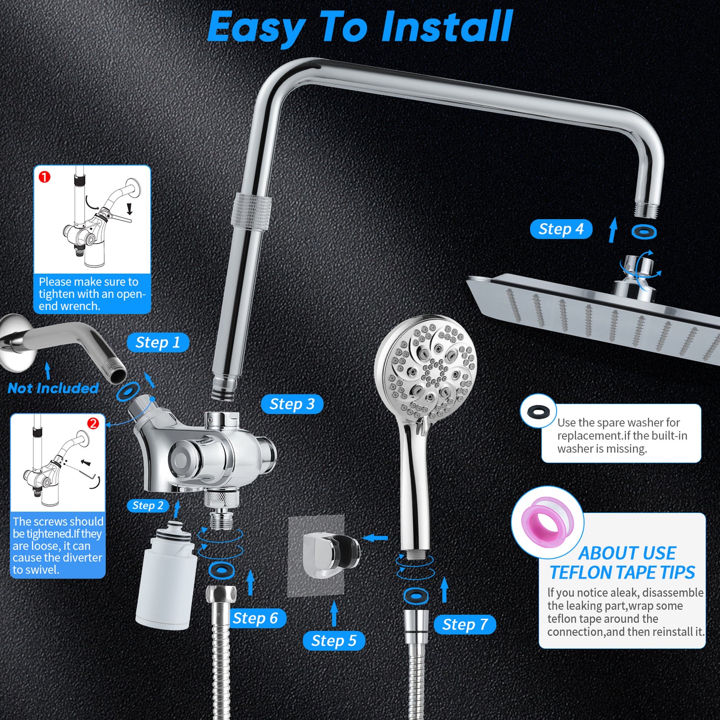 VXV 10 inch Filtered Shower Head,7 Settings High Pressure Dual Shower Heads with Handheld Spray Combo,3-Way Rain Shower Head with Filters,71''Shower Hose,Height Adjustable(Chrome)