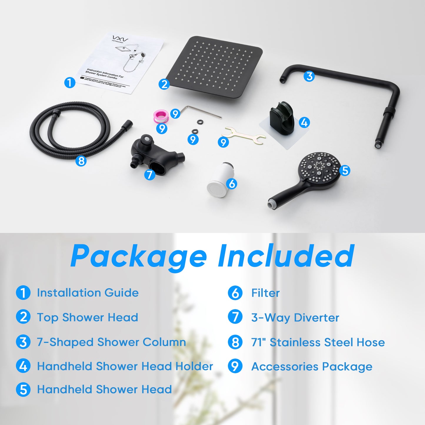 VXV 10 inch Filtered Shower Head,7 Settings High Pressure Dual Shower Heads with Handheld Spray Combo,3-Way Rain Shower Head with Filters,71''Shower Hose,Height Adjustable(Chrome)