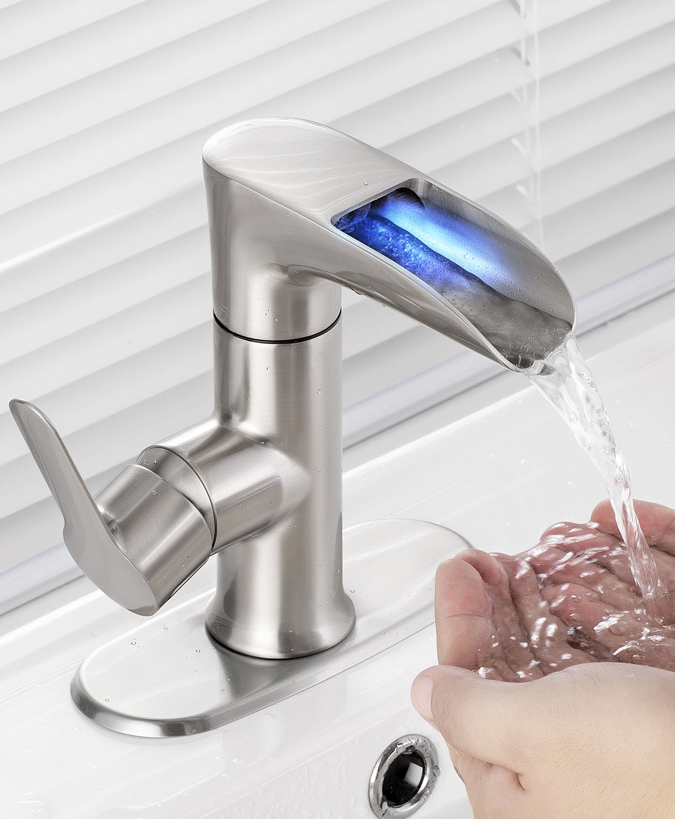 Waterfall Led Sink Faucet Cheap Bathroom Basin Faucet Digital Display