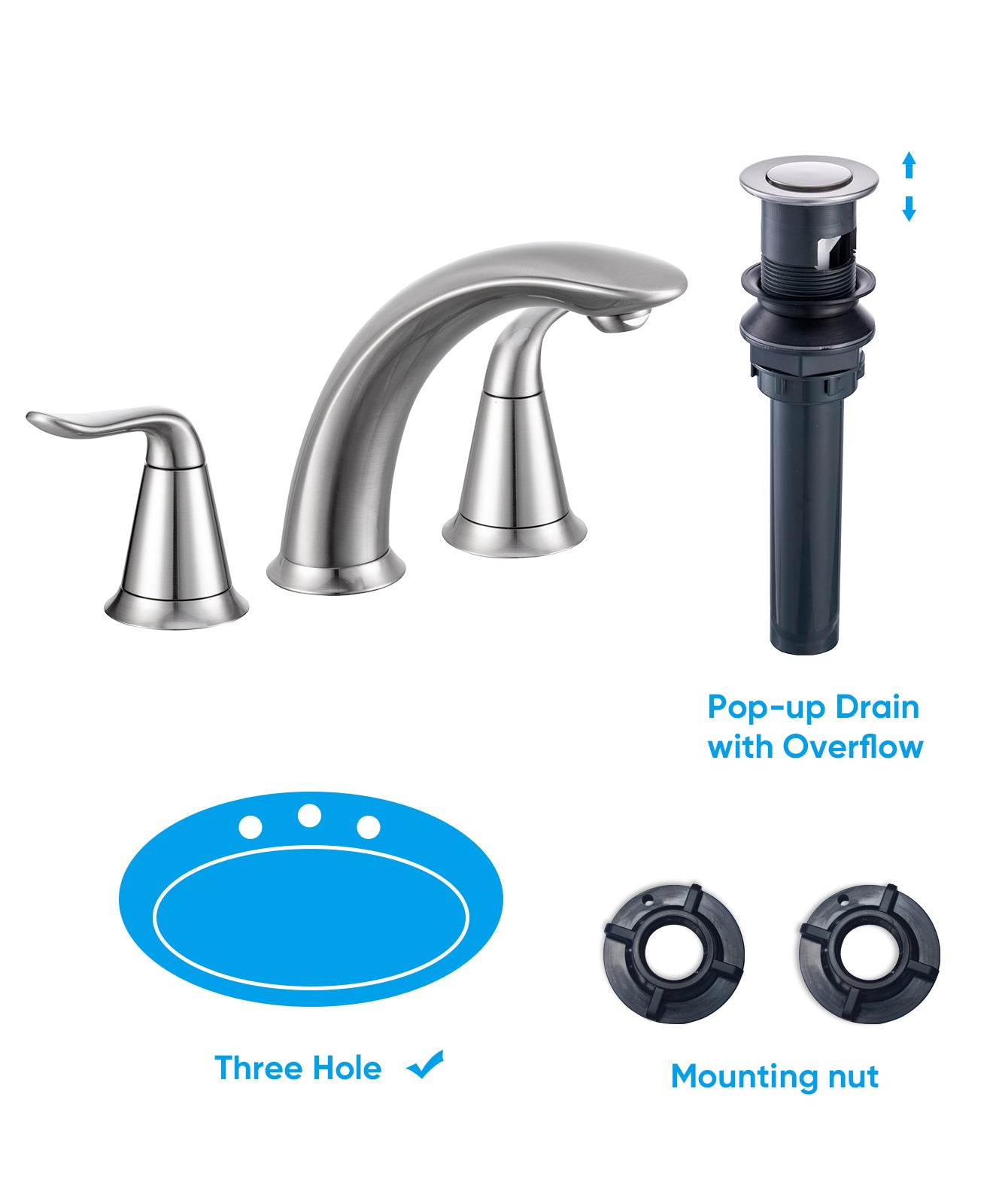 VXV Black Bathroom Faucet 3 Hole, 8 inch Widespread Bathroom Sink Faucet, with Pop Up Drain, 2 Handle Modern Style Vessel Basin Faucet