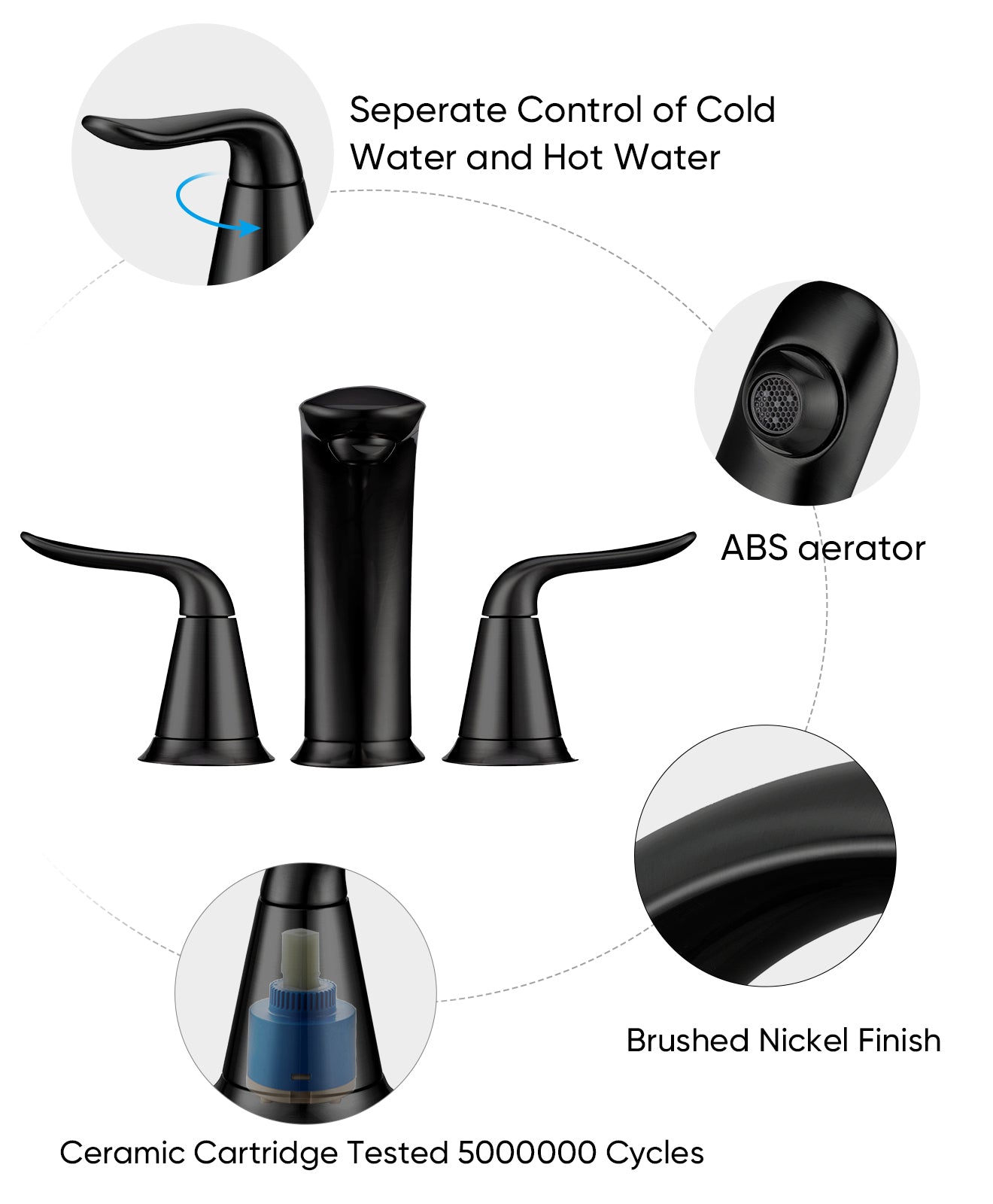 VXV Black Bathroom Faucet 3 Hole, 8 inch Widespread Bathroom Sink Faucet, with Pop Up Drain, 2 Handle Modern Style Vessel Basin Faucet