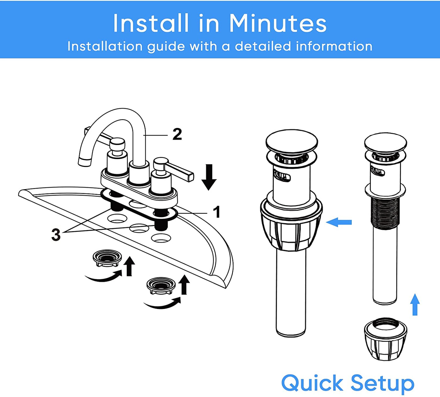 VXV Bathroom Sink Faucet 4 Inch 2 Handle Centerset Utility Lavatory Vanity Faucet Modern 360 Rotating Black Bathtub Water Tub Faucet with Pop-up Drain Stopper Assembly and Supply Lines Fit 2 or 3 Hole
