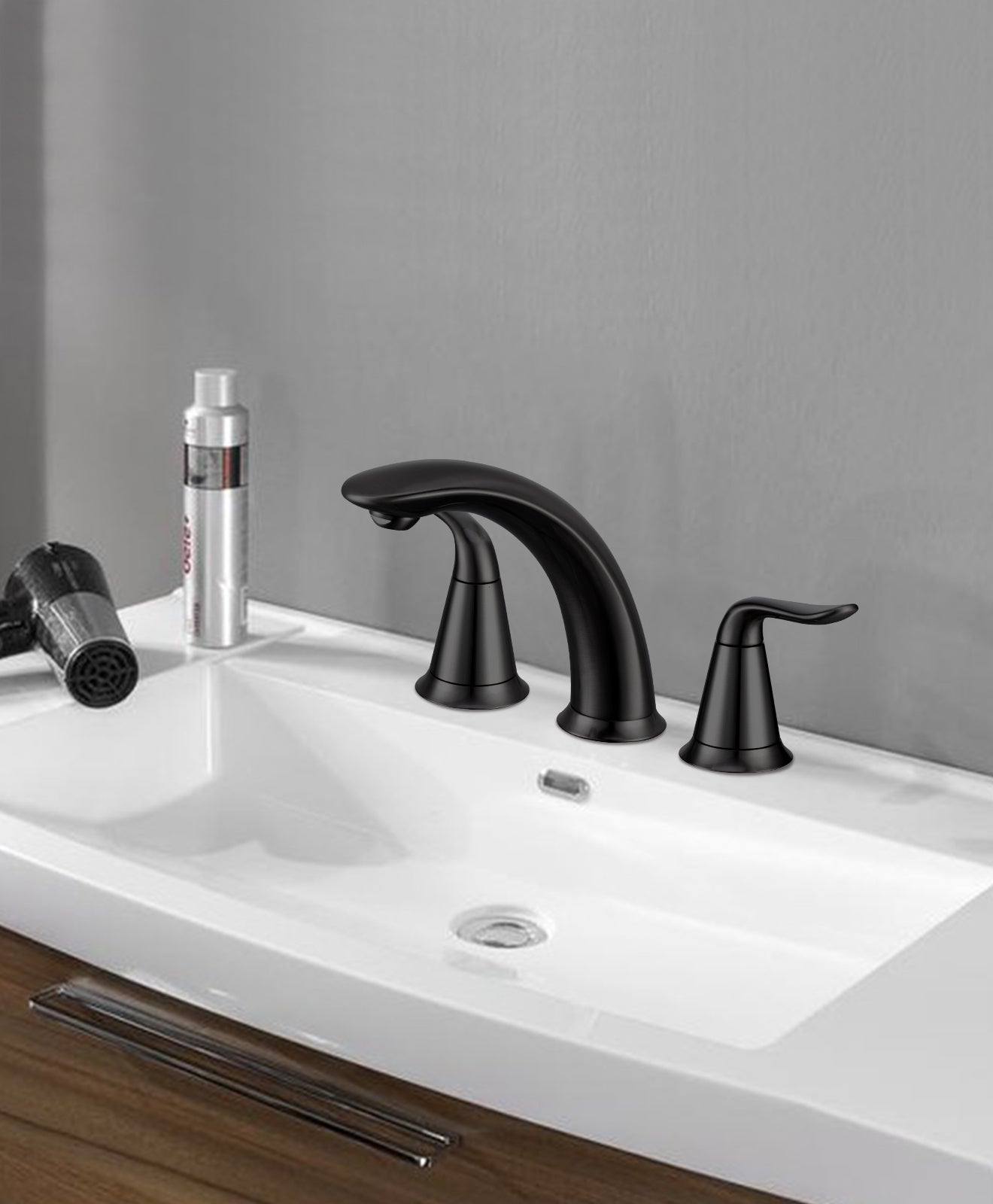 VXV Black Bathroom Faucet 3 Hole, 8 inch Widespread Bathroom Sink Faucet, with Pop Up Drain, 2 Handle Modern Style Vessel Basin Faucet