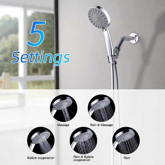 VXV Shower Head with Handheld High Pressure, Hand Held Showerhead, with 6ft Hose, Removable Detachable Shower Heads 5 Sprays Setting, Bracket, Teflon Tape, Rubber Washers