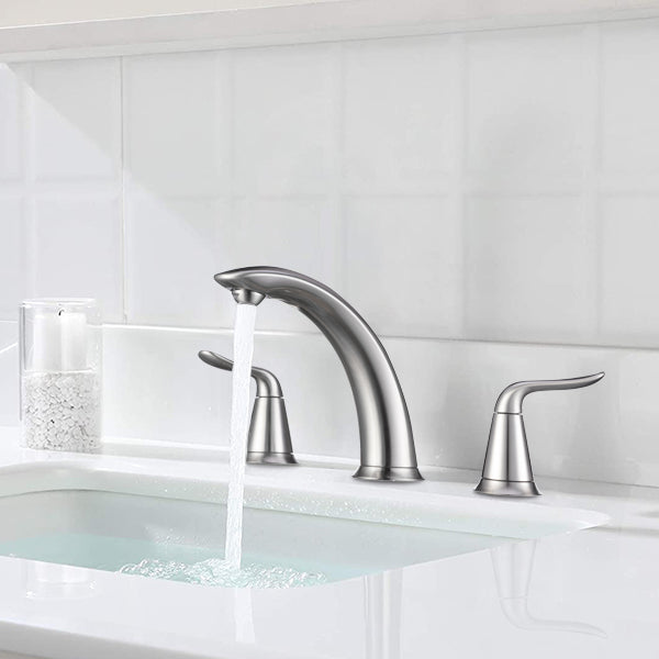 VXV Black Bathroom Faucet 3 Hole, 8 inch Widespread Bathroom Sink Faucet, with Pop Up Drain, 2 Handle Modern Style Vessel Basin Faucet