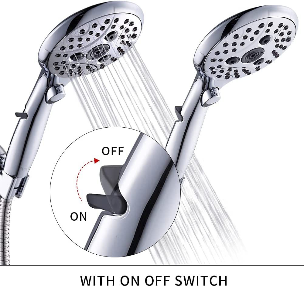 VXV Bathroom Handheld Shower Head with on off Switch, 6 Spray Setting Removable Hand Held Showerheads