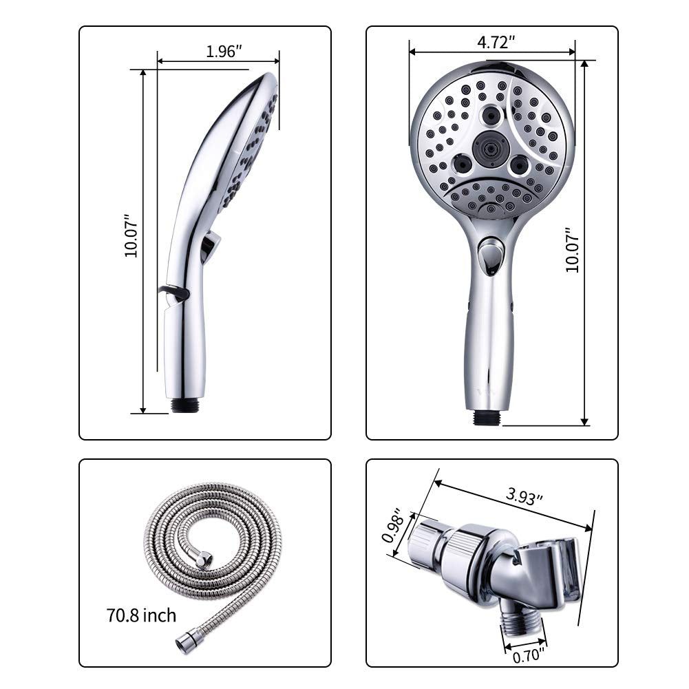 VXV Bathroom Handheld Shower Head with on off Switch, 6 Spray Setting Removable Hand Held Showerheads