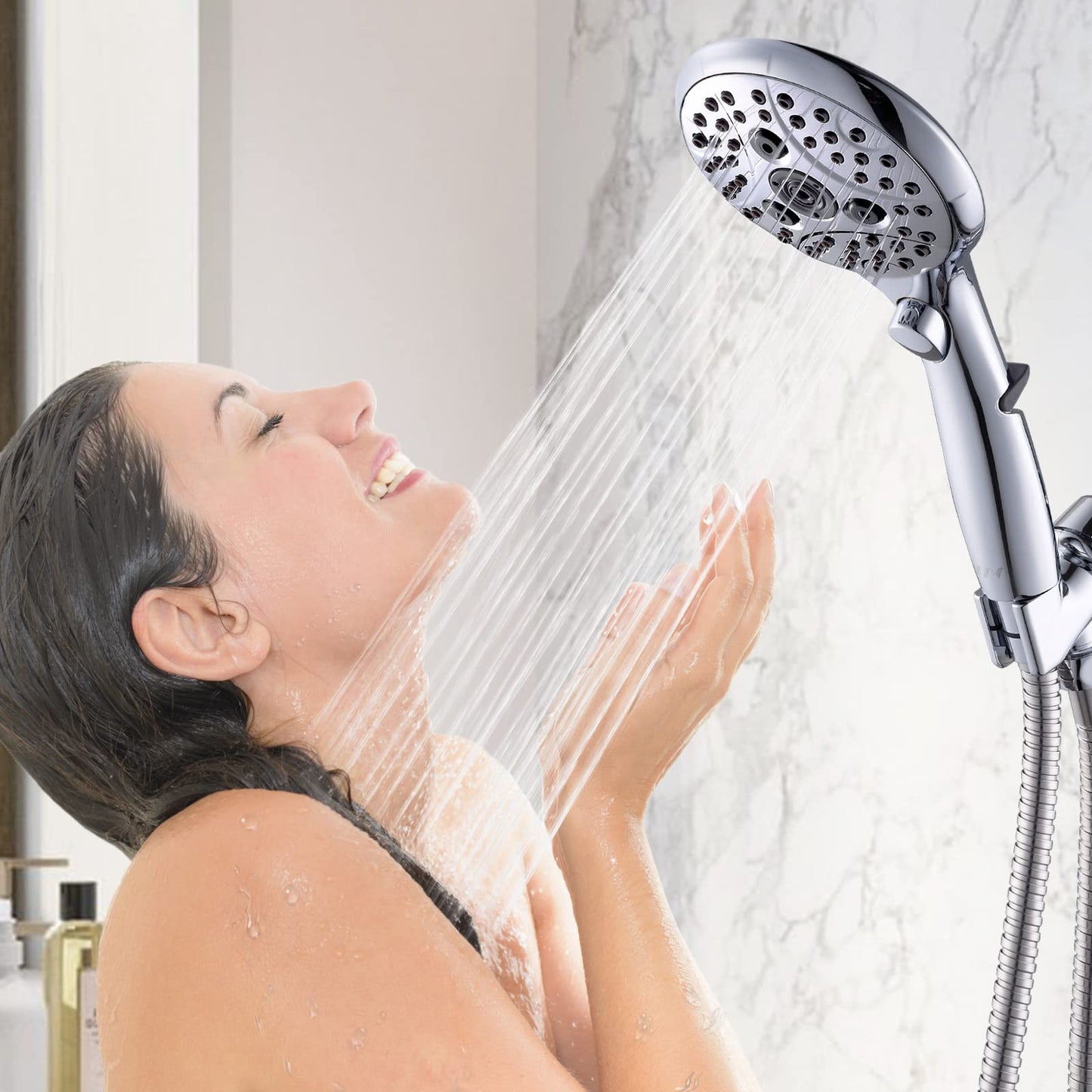 VXV Bathroom Handheld Shower Head with on off Switch, 6 Spray Setting Removable Hand Held Showerheads